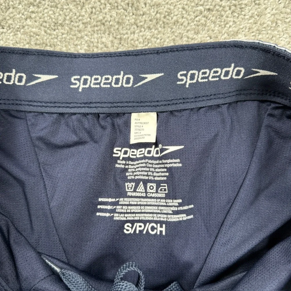 Speedo Mens Small Board Shorts‎ Blue Striped Swim Trunks Stretch Zip Pocket